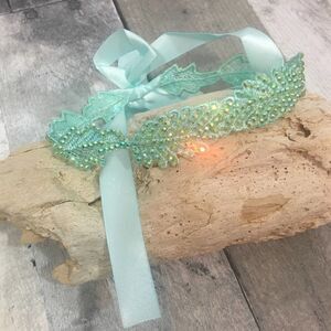 Mint Green Leaf Crystal Lace Choker Festival